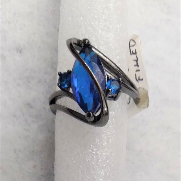 Brand New Luxury 18K Black Gold Filled 3.0 cttw Blue Marquise CZ Ring - Size 7 - Picture 5 of 8